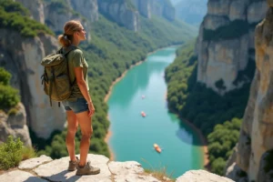 Jeune femme au bord d'une falaise dans les Gorges du Verdon