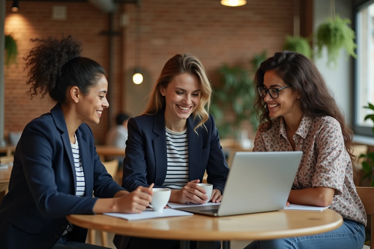 Groupe de jeunes étudiants collaborant sur leur recherche d'emploi dans un espace de coworking moderne