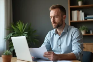Homme d'âge moyen travaillant à son bureau à domicile