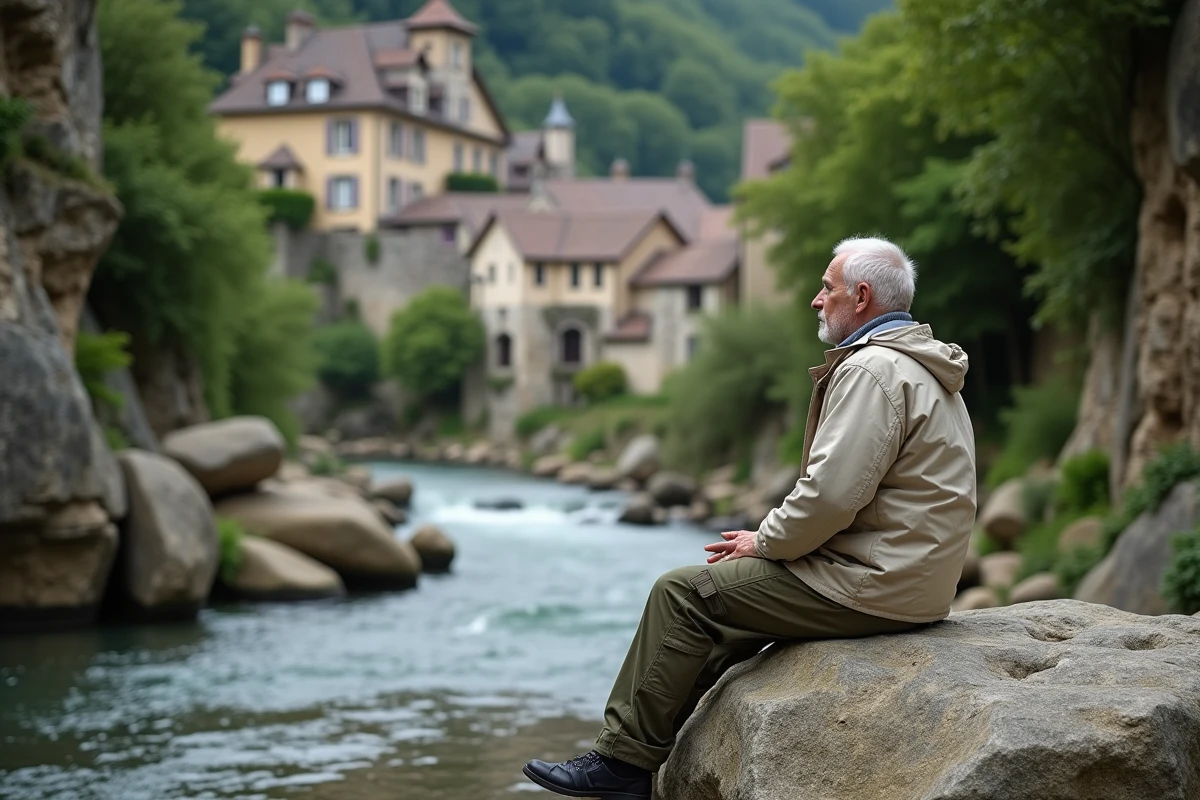 Homme assis sur un rocher au bord de la Gorges du Tarn