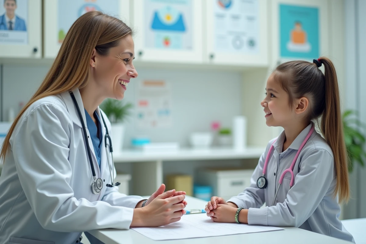 Pediatre parlant à une jeune fille lors d