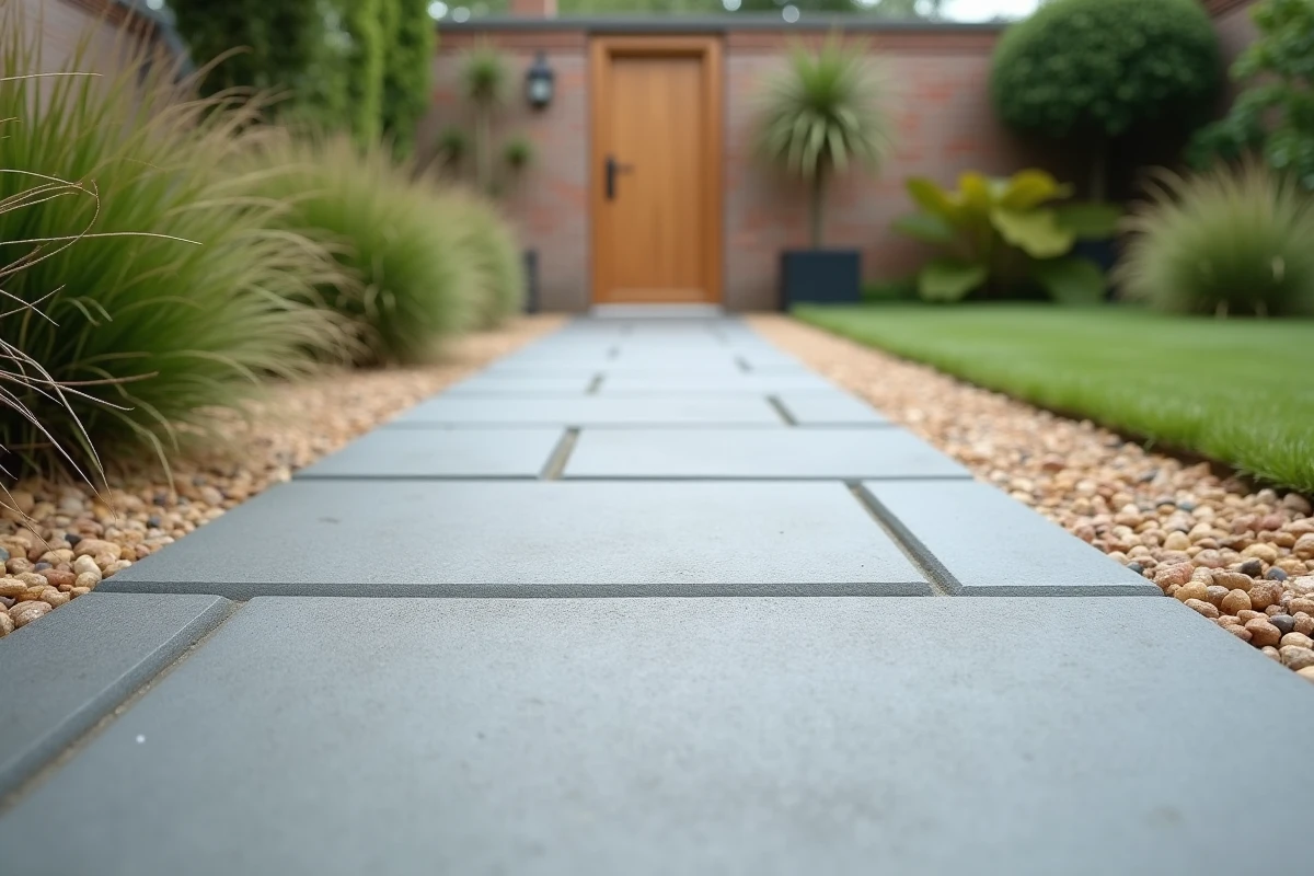 Revêtement de sol extérieur antidérapant et accessible aux personnes à mobilité réduite, avec dalle de porcelaine de plain-pied